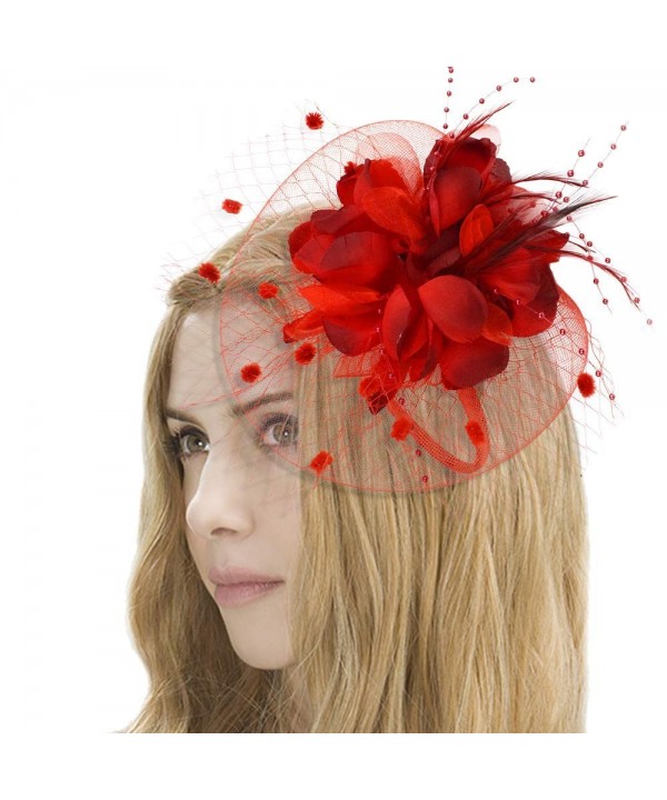 CHLONG Fascinators Headband Cocktail Party Red 