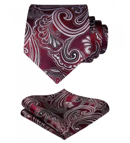 HISDERN Paislry Handkerchief Necktie Burgundy