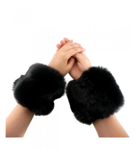 Fur Wrist Hand Warmers Black