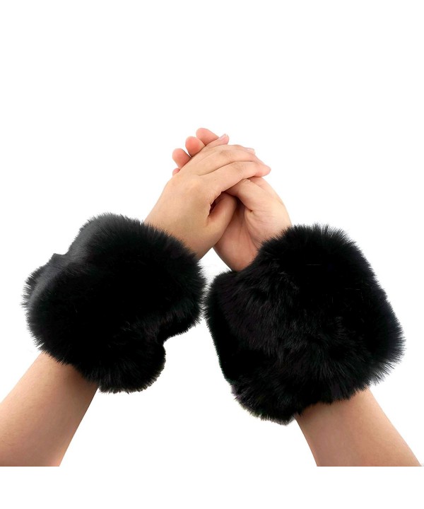 Fur Wrist Hand Warmers Black
