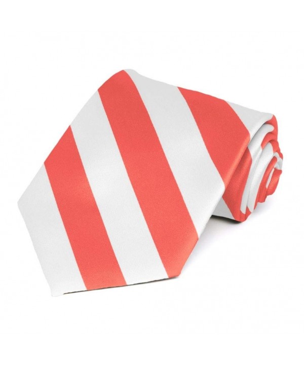 TieMart Bright Coral White Striped