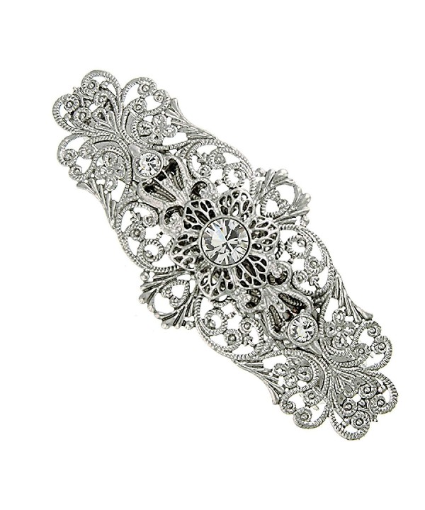 Silver Tone Crystal Floral Filigree Barrette