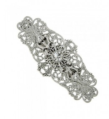 Silver Tone Crystal Floral Filigree Barrette