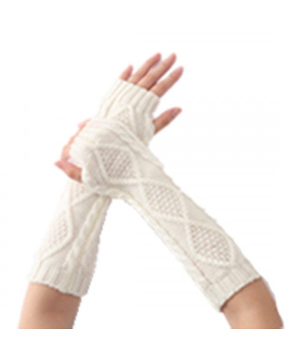 Women Fingerless Gloves Mittens 1 White