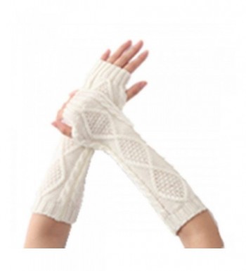 Women Fingerless Gloves Mittens 1 White