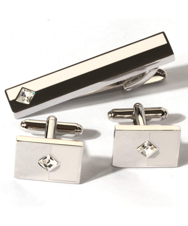 Digabi Platinum Rectangle Crystal Cufflinks