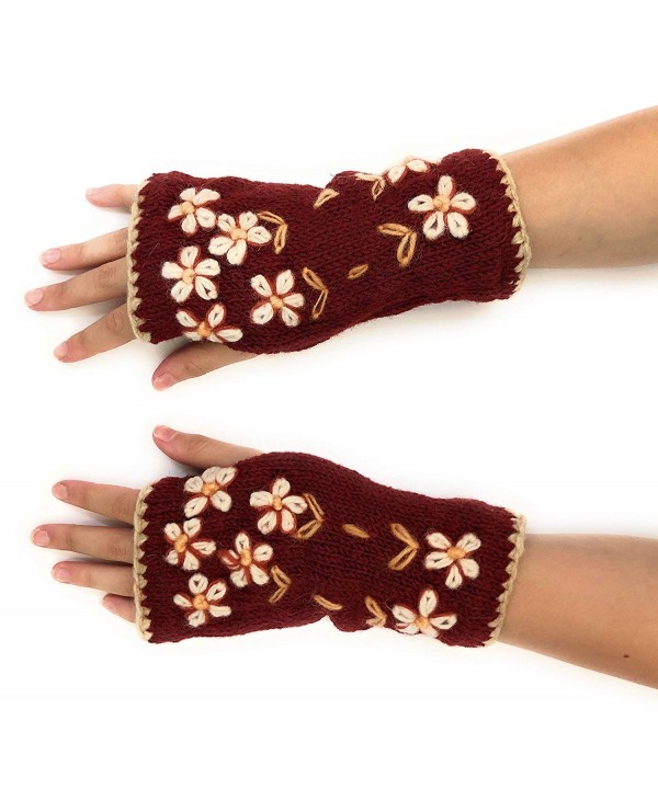 Fingerless Embroidered Flower Texting Mittens