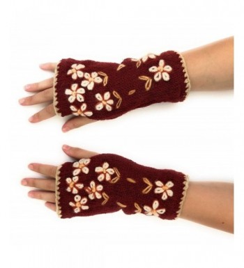 Fingerless Embroidered Flower Texting Mittens