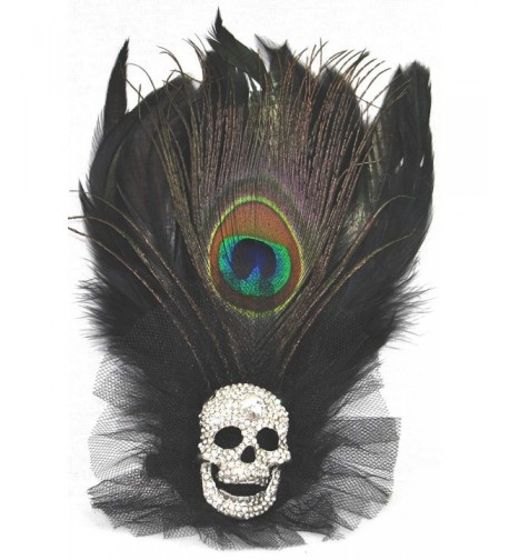 Rhinestone Skull Feathers Hair Brooch