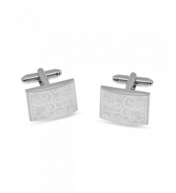 JewelsiQ Cufflinks Rectangle Engraved Platinum Plated Brass