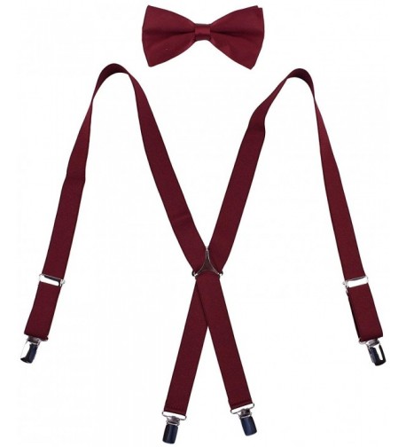WDSKY Mens Suspenders Adjustable Burgundy
