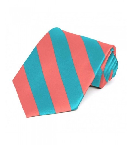 Coral and Turquoise Striped Tie