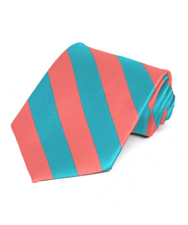 Coral and Turquoise Striped Tie