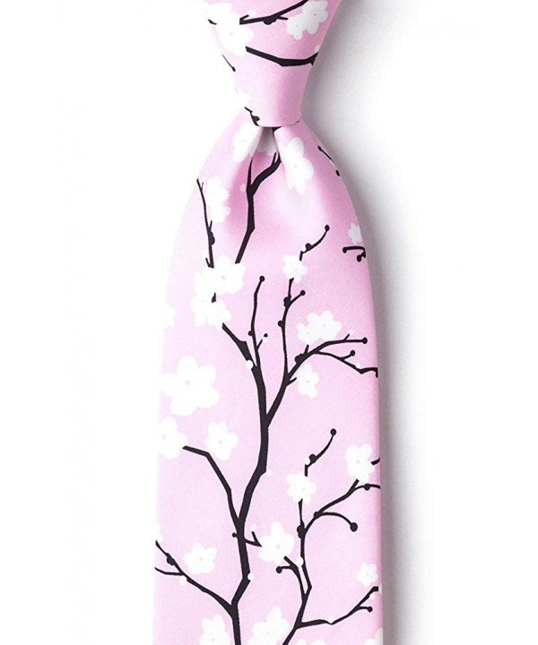 Pink Polyester Cherry Blossoms Necktie